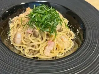 きのことエビの和風パスタ